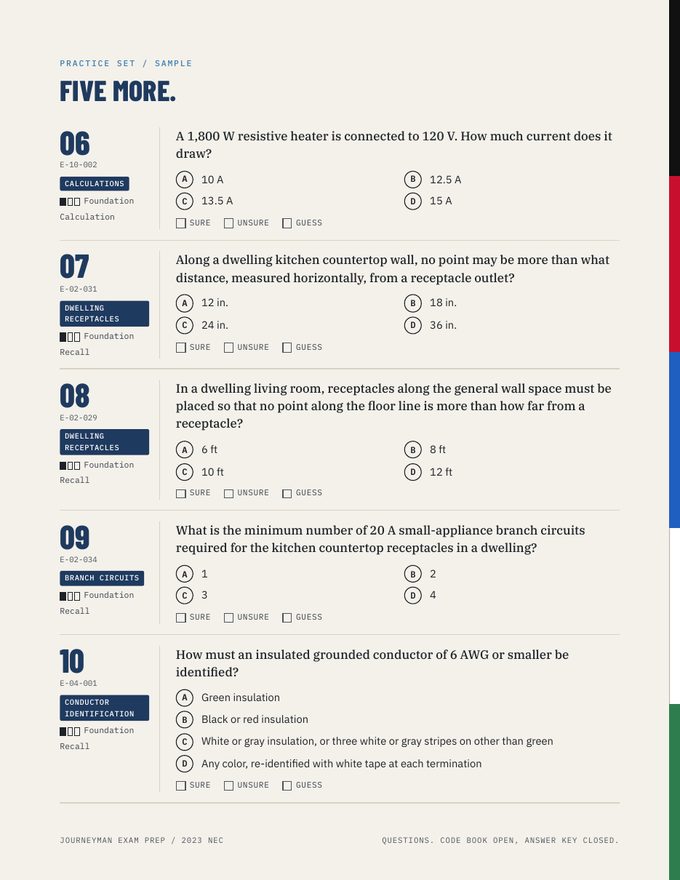 Electrician sample page explaining why each right answer is right